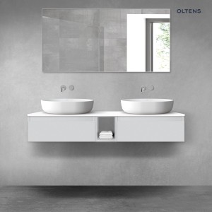 Oltens Vernal zestaw mebli łazienkowych 140 cm z blatem szary mat/biały połysk 68647700