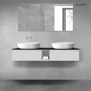 Oltens Vernal zestaw mebli łazienkowych 140 cm z blatem szary mat/czarny mat 68648700