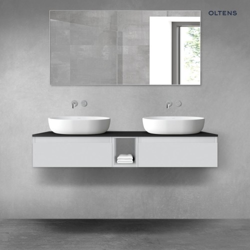 Oltens Vernal zestaw mebli łazienkowych 140 cm z blatem szary mat/czarny mat 68648700