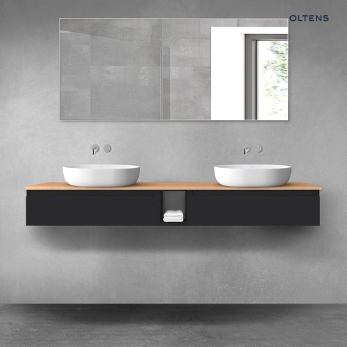 Oltens Vernal zestaw mebli łazienkowych 180 cm z blatem czarny mat/dąb 68650300