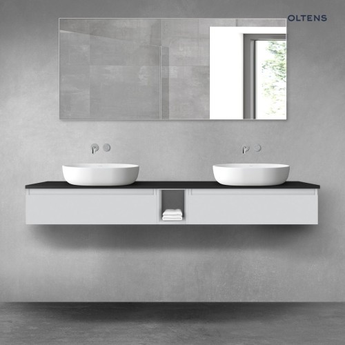 Oltens Vernal zestaw mebli łazienkowych 180 cm z blatem szary mat/czarny mat 68652700
