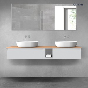 Oltens Vernal zestaw mebli łazienkowych 160 cm z blatem szary mat/dąb 68654700
