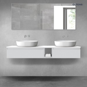 Oltens Vernal zestaw mebli łazienkowych 160 cm z blatem szary mat/biały połysk 68655700