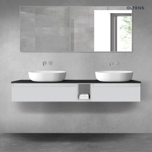 Oltens Vernal zestaw mebli łazienkowych 160 cm z blatem szary mat/czarny mat 68656700