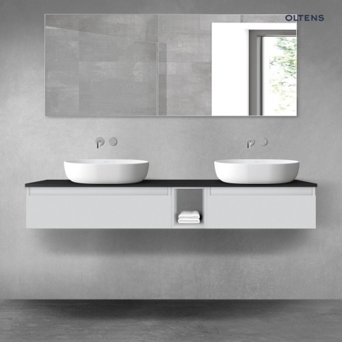 Oltens Vernal zestaw mebli łazienkowych 160 cm z blatem szary mat/czarny mat 68656700