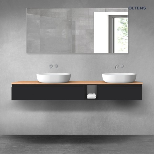 Oltens Vernal zestaw mebli łazienkowych 180 cm z blatem czarny mat/dąb 68658300