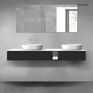 Oltens Vernal zestaw mebli łazienkowych 180 cm z blatem czarny mat/biały połysk 68659300