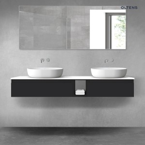 Oltens Vernal zestaw mebli łazienkowych 160 cm z blatem czarny mat/biały połysk 68655300
