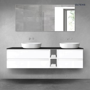 Oltens Vernal zestaw mebli łazienkowych 180 cm z blatem biały połysk/czarny mat 68640000