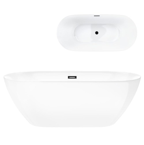 Wanna wolnostojąca Corsan OLVENA 160 x 76 cm Korek klik-klak Czarny