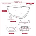 Wanna wolnostojąca Corsan OLVENA 150 x 76 cm Korek klik-klak Złoty