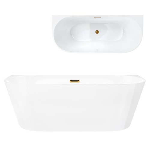 Wanna przyścienna wolnostojąca Corsan MONO 160 x 75 cm Korek klik-klak Szczotkowane Złoto