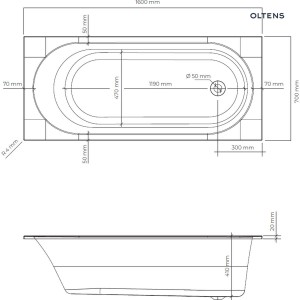 Oltens Lykke wanna 160x70 cm prostokątna akrylowa biała 10010000
