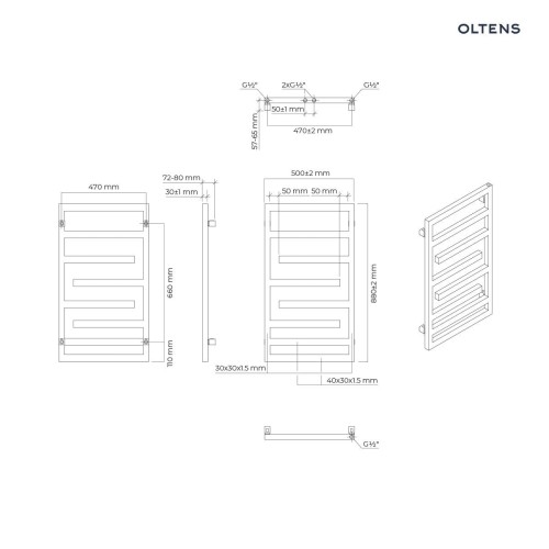 Oltens Flamma grzejnik łazienkowy 88x50 czarny mat 55014300