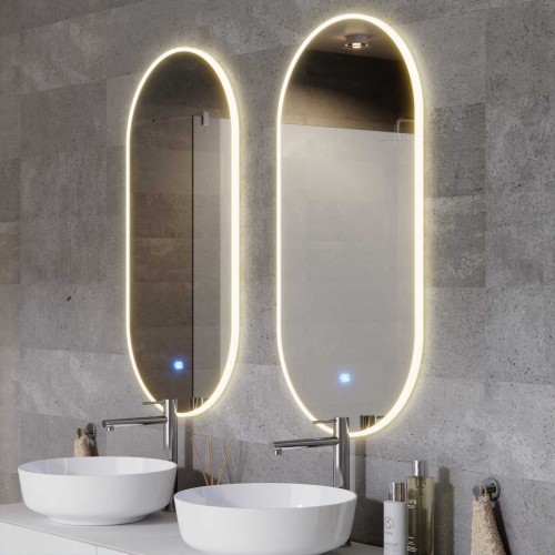 OVO Lustro ze zmienną barwą LED 500x1000 mm, włącznik dotykowy i mata grzewcza, w ramie akrylowej