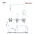 Bateria wannowa 3 otworowa Corsan CMB7542GM Lugo z wylewką i słuchawką prysznicową GunMetal