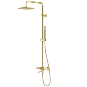 Zestaw natryskowy z termostatem Kolumna Corsan LUGO Deszczownica 25cm Wylewka obrotowa Złoto Szczotkowane