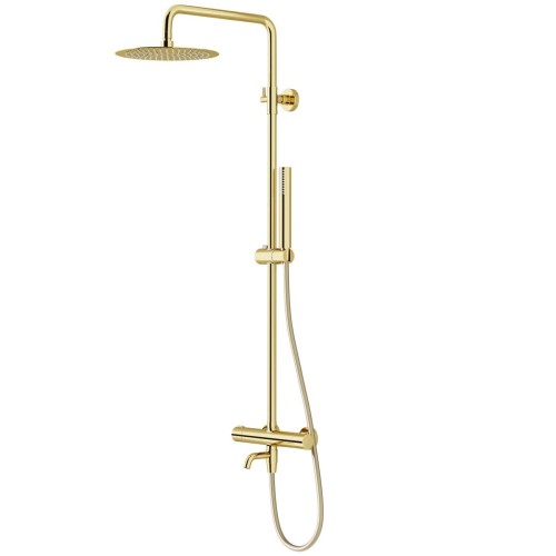 Zestaw natryskowy z termostatem Kolumna Corsan LUGO Deszczownica 25cm Wylewka obrotowa Złoto Szczotkowane