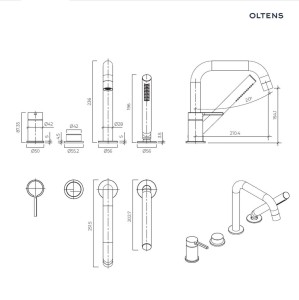 Oltens Rann bateria wannowo-prysznicowa 4 otworowa nawannowa czarny mat 34205300