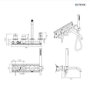 Oltens Rann bateria wannowo-prysznicowa podtynkowa 4-otworowa ścienna czarny mat 34110300