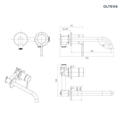 Oltens Rann bateria umywalkowa podtynkowa komplet czarny mat 32603300