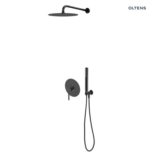 Zestaw Oltens Rann bateria prysznicowa podtynkowa z zestawem prysznicowym Ume Hvita czarny mat 36631300