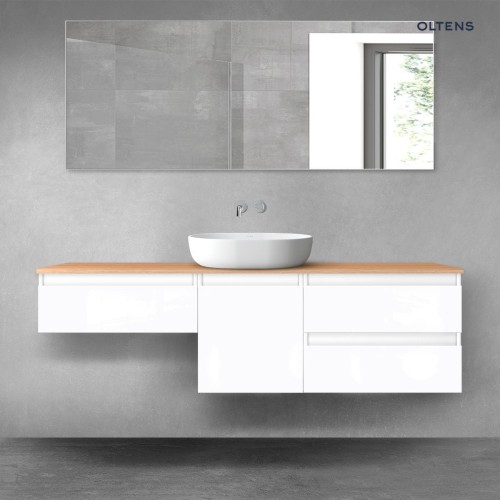 Oltens Vernal zestaw mebli łazienkowych 160 cm z blatem biały połysk/dąb 68423000
