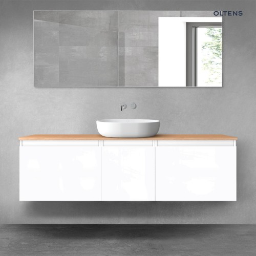 Oltens Vernal zestaw mebli łazienkowych 160 cm z blatem biały połysk/dąb 68415000