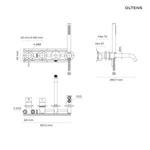 Oltens Molle bateria wannowo-prysznicowa podtynkowa 4-otworowa miedź szczotkowana 34105610