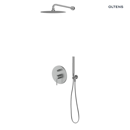 Zestaw Oltens Molle bateria wannowo-prysznicowa podtynkowa z deszczownicą 30 cm Vindel i kompletem prysznicowym Ume nikiel 36600910
