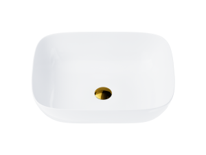 Umywalka nablatowa MONO prostokątna 500x400x145 mm z korkiem złotym