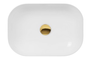 Umywalka nablatowa Mono prostokątna 460x320x140 mm z korkiem złotym