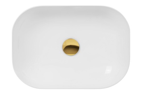 Umywalka nablatowa Mono prostokątna 460x320x140 mm z korkiem złotym
