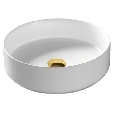 Umywalka nablatowa Lugo okrągła 360x120 mm z korkiem złotym