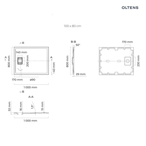 Oltens Bergytan brodzik prostokątny 100x80 cm RockSurface kaszmir 15100900
