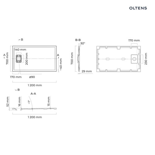 Oltens Bergytan brodzik prostokątny 120x70 cm RockSurface kaszmir 15102900