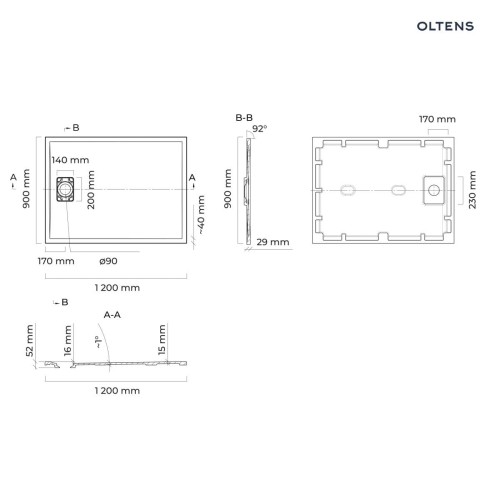 Oltens Bergytan brodzik prostokątny 120x90 cm RockSurface kaszmir 15104900
