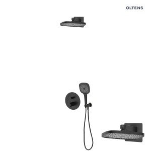 Oltens Hamnes zestaw bateria wannowo-prysznicowa podtynkowa z deszczownicą Vann (S) i słuchawką 3 funkcyjną Havis EasyClick (S) czarny mat 36025300