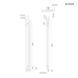 Oltens Stang (e) grzejnik elektryczny 180x9,5 cm miedź szczotkowana 55110610