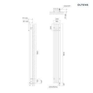 Oltens Stang (e) grzejnik elektryczny 180x20,5 cm miedź szczotkowana 55112610