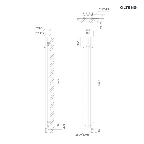 Oltens Stang (e) grzejnik elektryczny 180x20,5 cm miedź szczotkowana 55112610