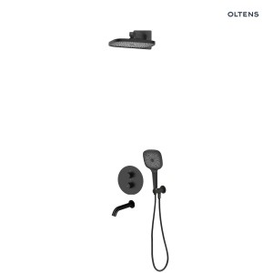 Oltens Katla zestaw bateria wannowo-prysznicowa podtynkowa z deszczownicą Vann (S) i słuchawką 3 funkcyjną Havis EasyClick (S) czarny mat 36066300