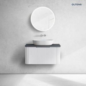 Oltens Hamnes szafka 80 cm podumywalkowa wisząca z blatem biały mat/czarny mat 68670000