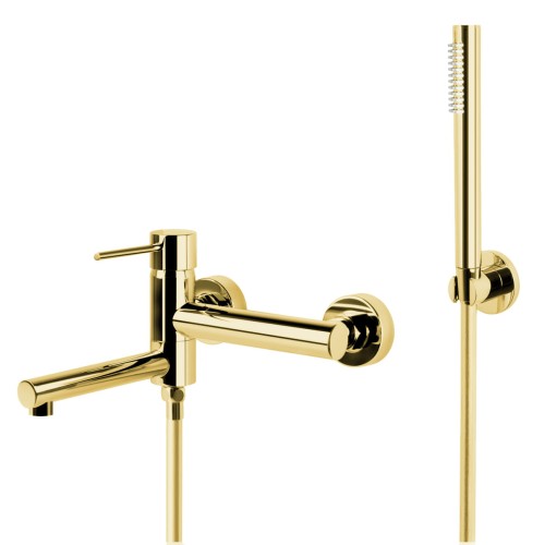 Bateria wannowa ścienna Corsan Lugo CMZ7541GL z zestawem natryskowym Złoto