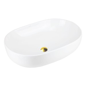 Umywalka nablatowa OLVENA UC5566GL 600x400x150mm Owalna Złoty korek