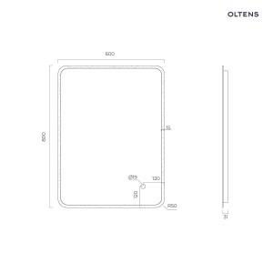 Oltens Nordlis lustro 60x80 cm  prostokątne z oświetleniem z przodu z matą grzewczą 64116000