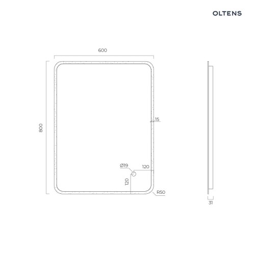 Oltens Nordlis lustro 60x80 cm  prostokątne z oświetleniem z przodu z matą grzewczą 64116000