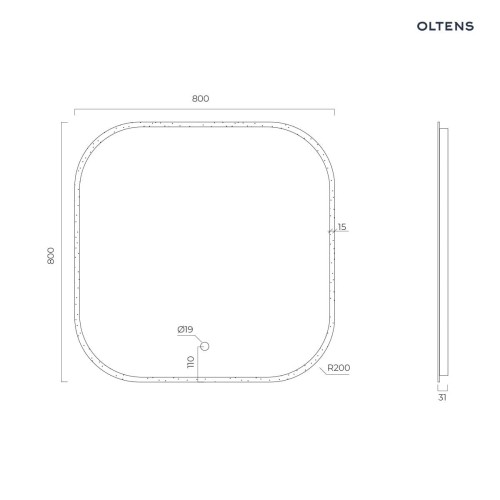 Oltens Nordlis lustro 80x80 cm kwadratowe z oświetleniem z przodu z matą grzewczą 64122000