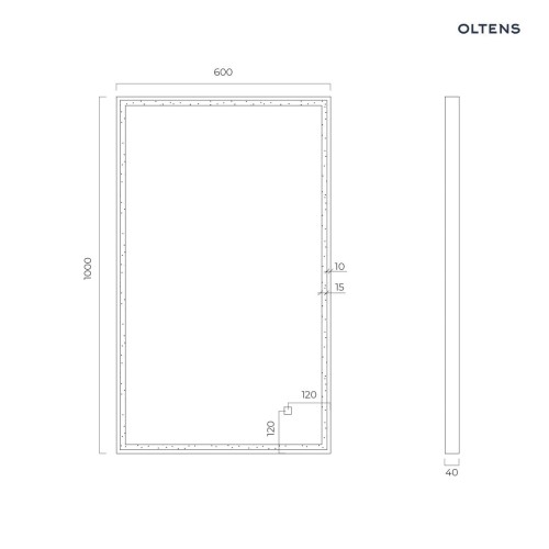 Oltens Nordlis lustro 60x100 cm prostokątne z oświetleniem z przodu z matą grzewczą miedź szczotkowana 64106610