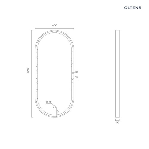 Oltens Nordlis lustro 40x90 cm owalne z oświetleniem z przodu z matą grzewczą miedź szczotkowana 64103610
